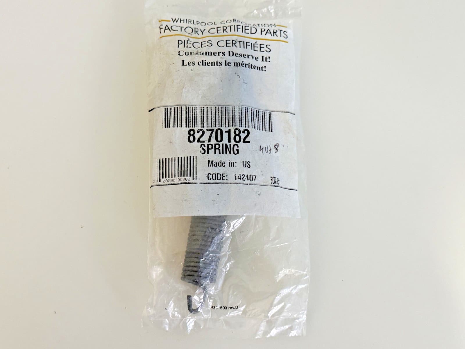 WP8270182  8270182 Whirlpool Dishwasher Door Spring OEM (2 Pack)  New Genuine