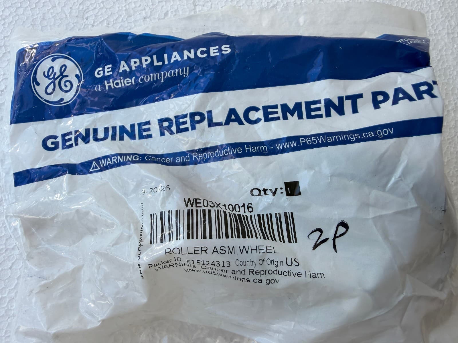 WE03X10016 OEM GE Dryer Drum Support Roller ( Set 2) New Genuine — thumbnail 2