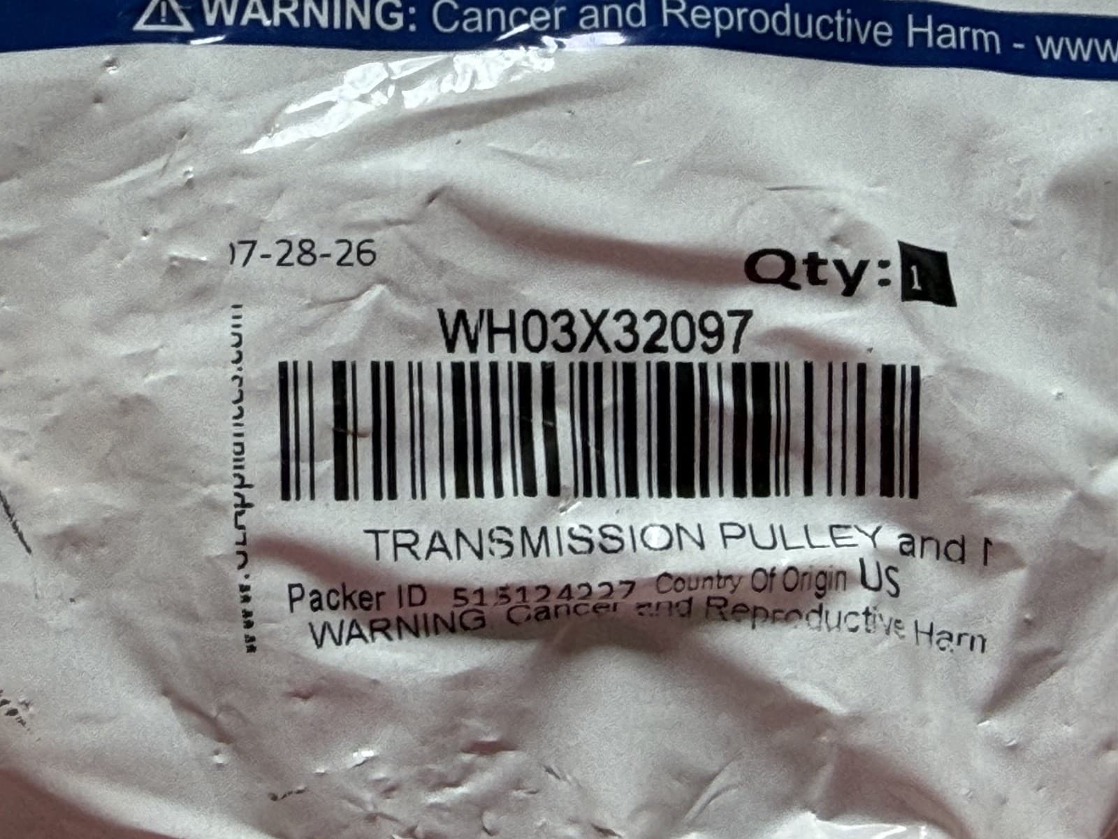 WH03X32097 Washer Transmission Pulley And Nut OEM New Genuine — thumbnail 3