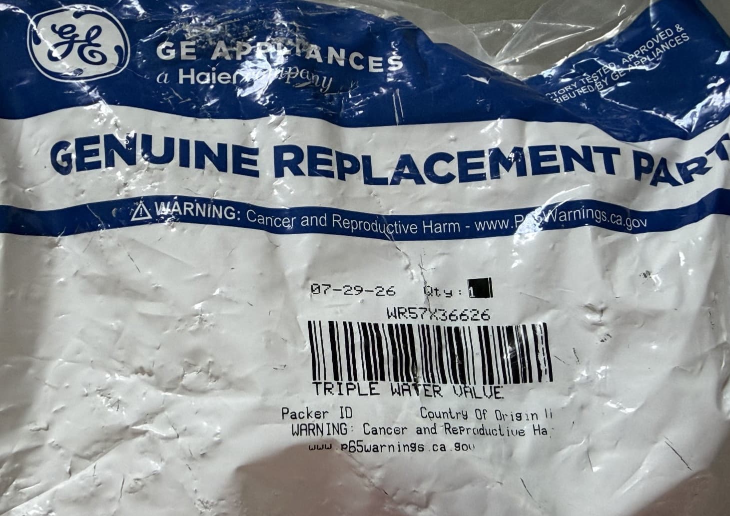 WR57X36626 GE Refrigerator Water Valve Assembly (Triple 3-Way) New Genuine — thumbnail 3