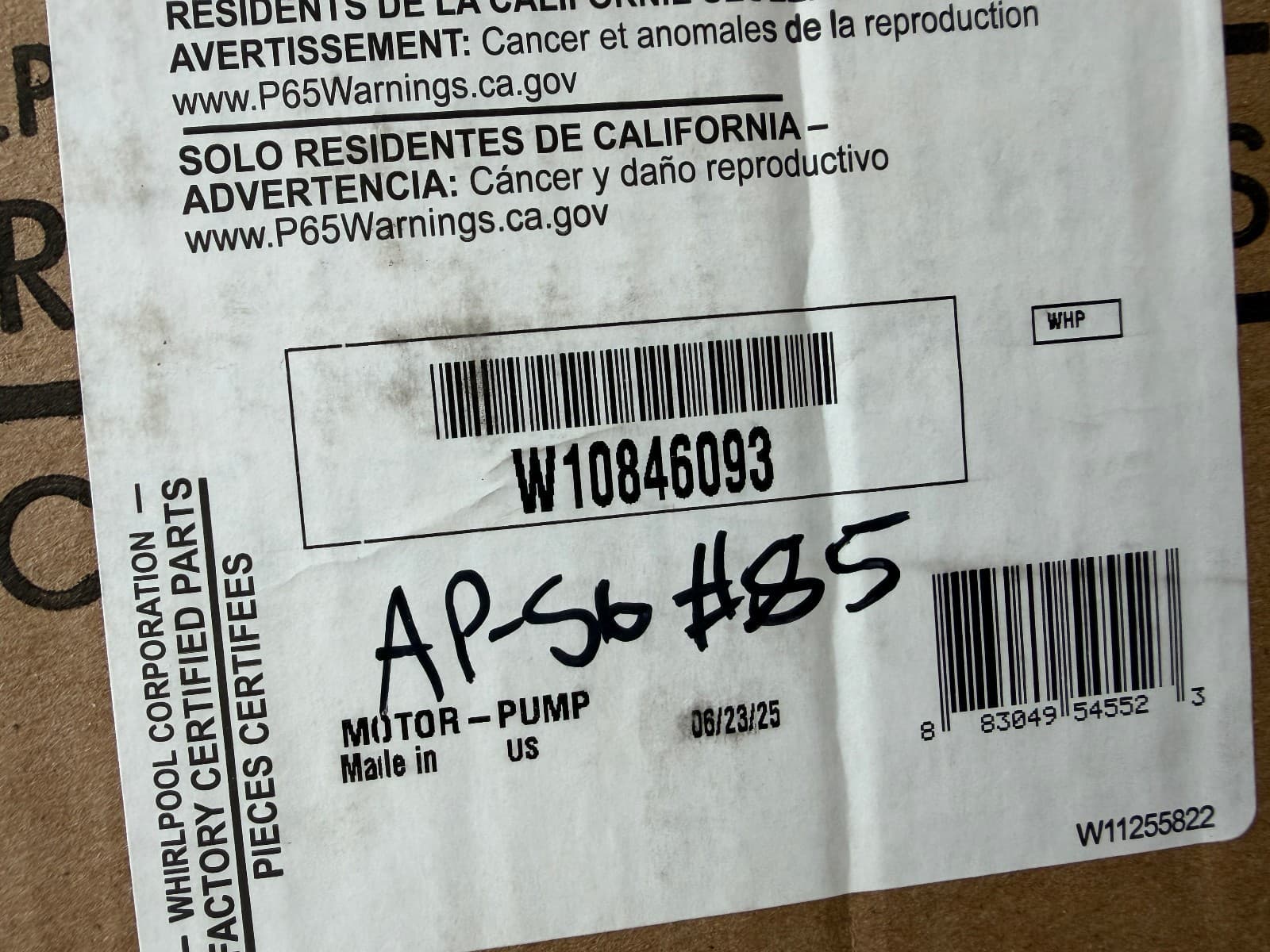 W10846093 Whirlpool  Dishwasher Circulation Pump And Motor New Genuine — thumbnail 4