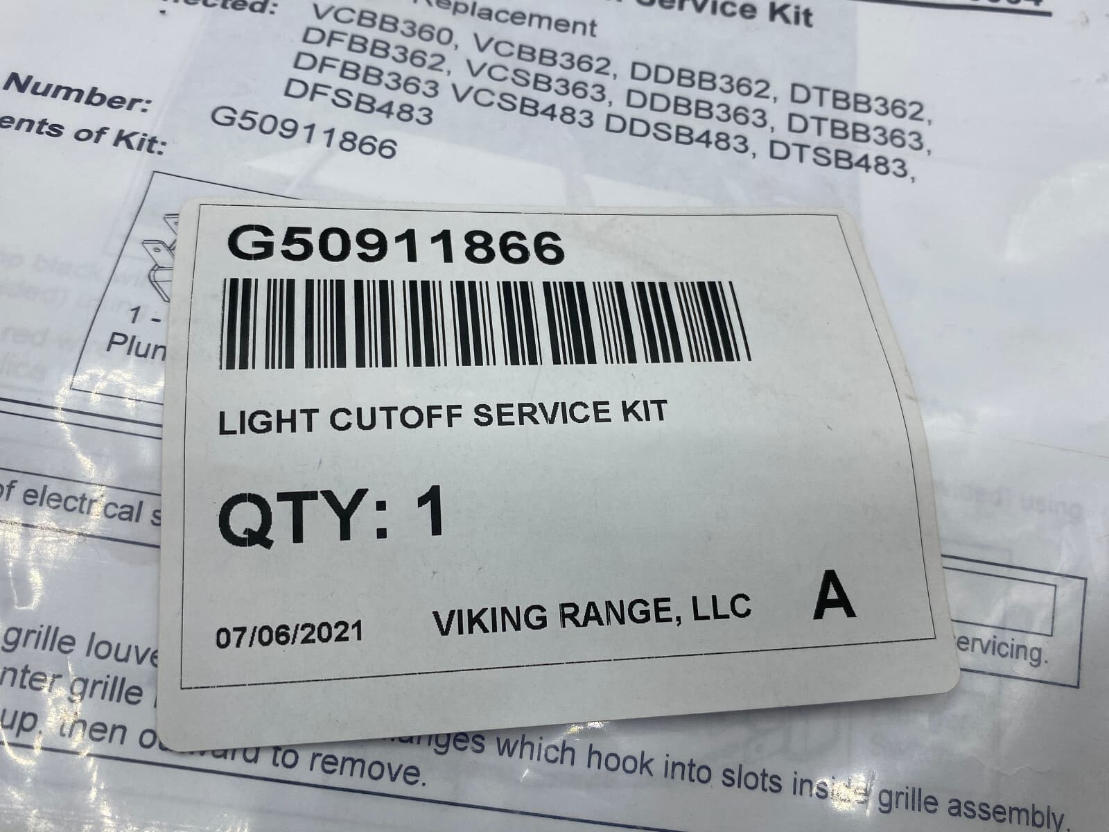 G50911866  Viking Refrigerator  Light Cut Off Service Kit New Genuine — thumbnail 2