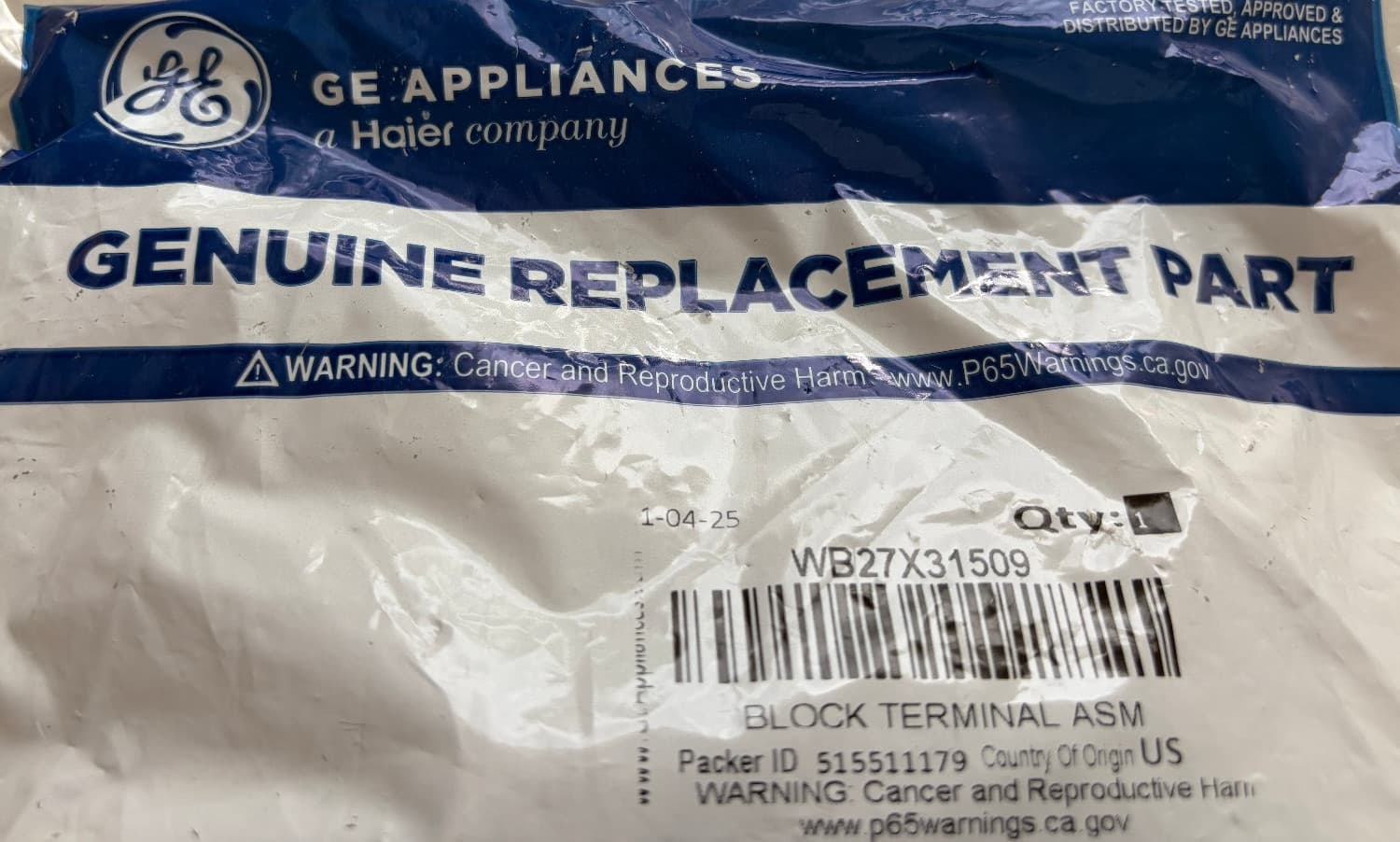 WB27X31509 OEM GE Range Terminal Block Assembly New Genuine — thumbnail 2