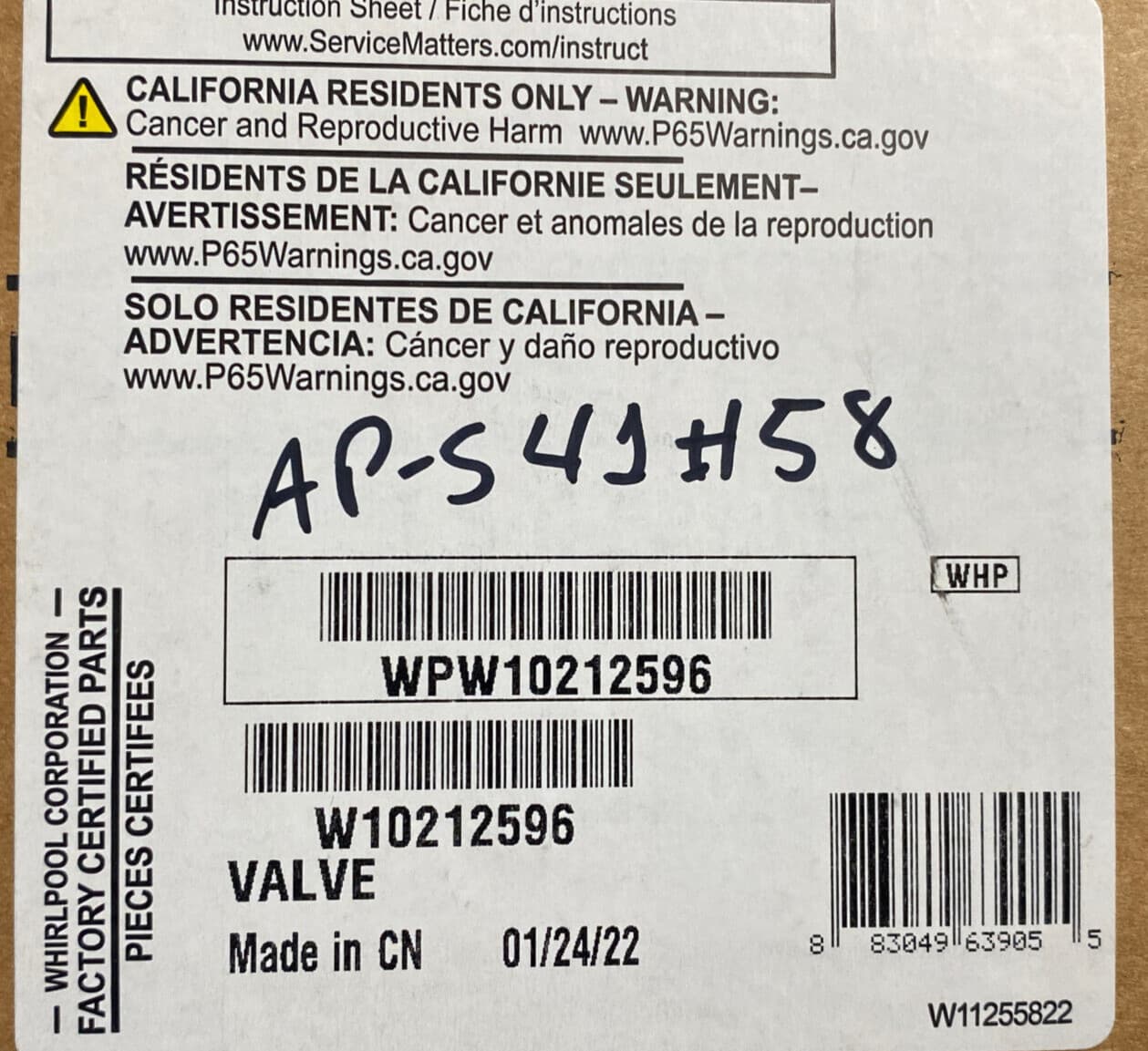 New Genuine OEM Whirlpool Washer  Water Inlet Valve (Cold) WPW10212596 W10212596 — thumbnail 4