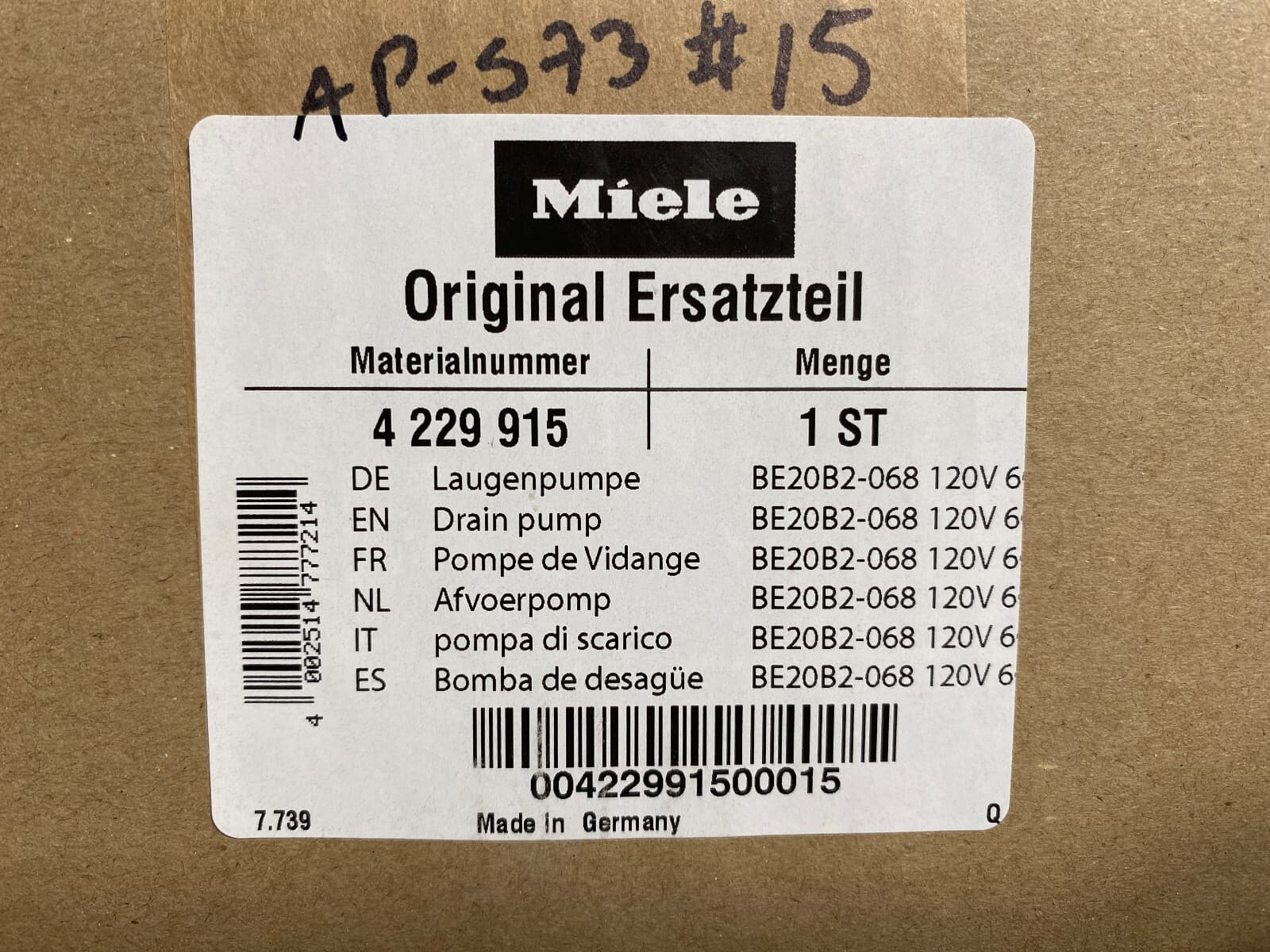New Genuine OEM  Miele Dishwasher Drain Pump 4229915 — thumbnail 4