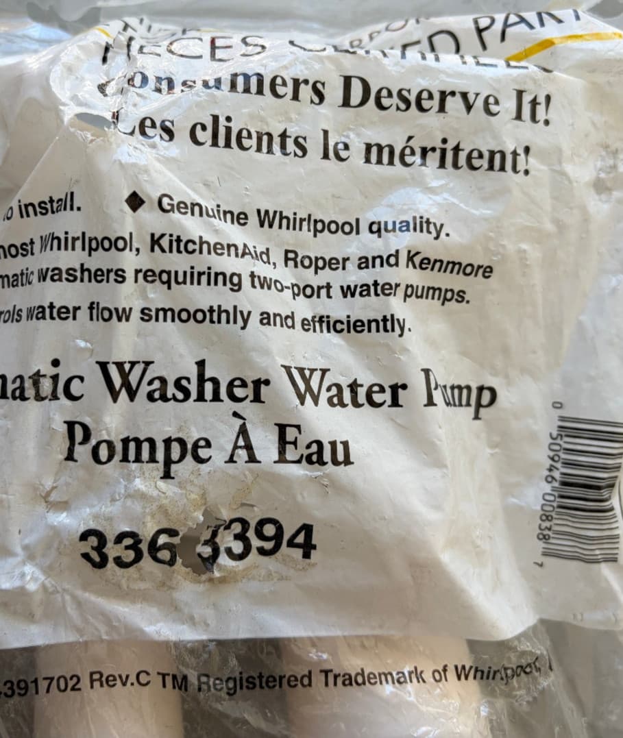 3363394  OEM Whirlpool  Washer Drain Pump New Genuine — thumbnail 2