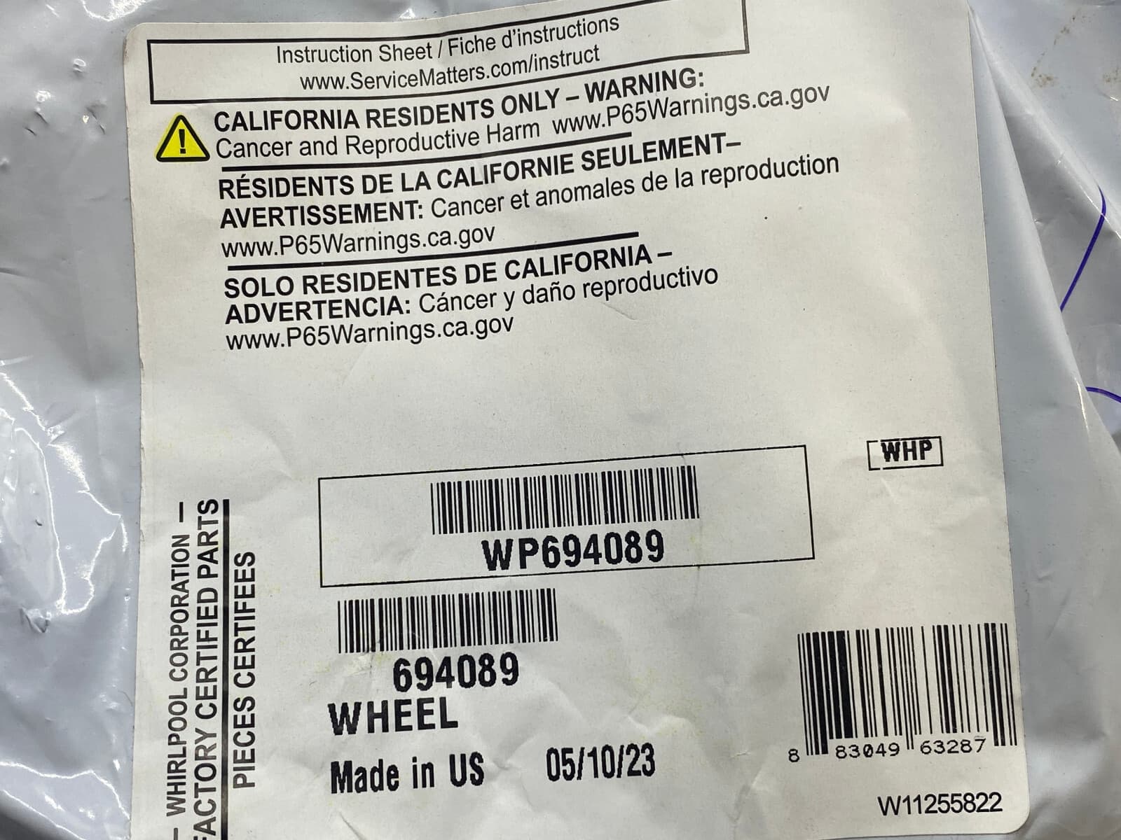 WP694089 OEM  Whirlpool Dryer Blower Wheel  New Genuine — thumbnail 11