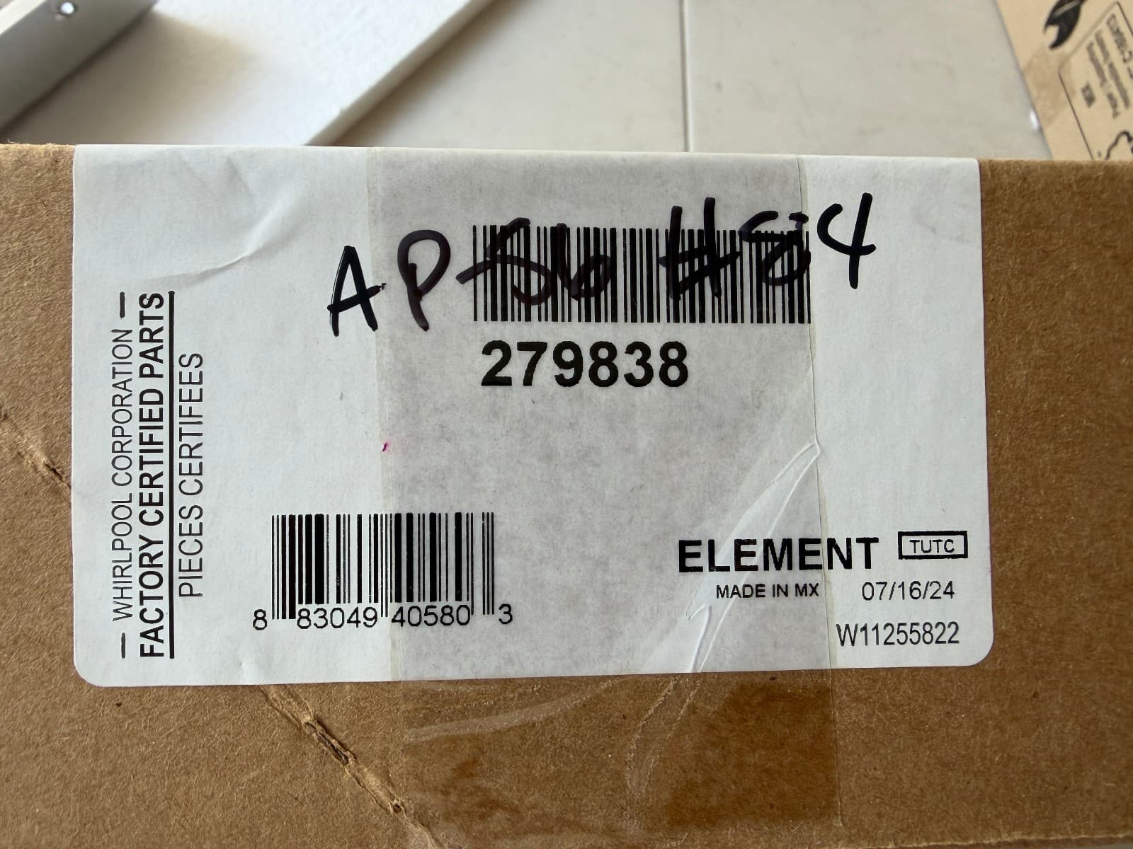 279838  OEM Whirlpool Dryer Heating Element NEW Genuine — thumbnail 2