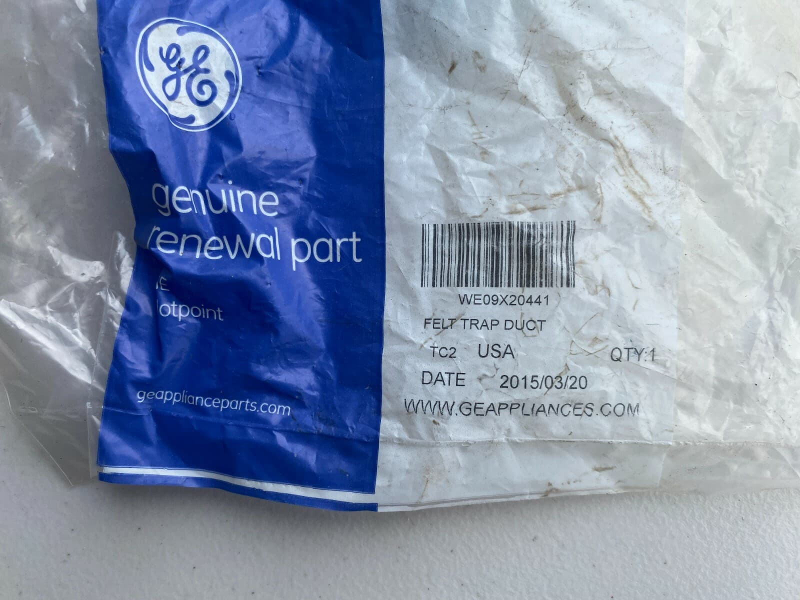 New Genuine GE Felt Trap Duct WE09X20441 — thumbnail 3