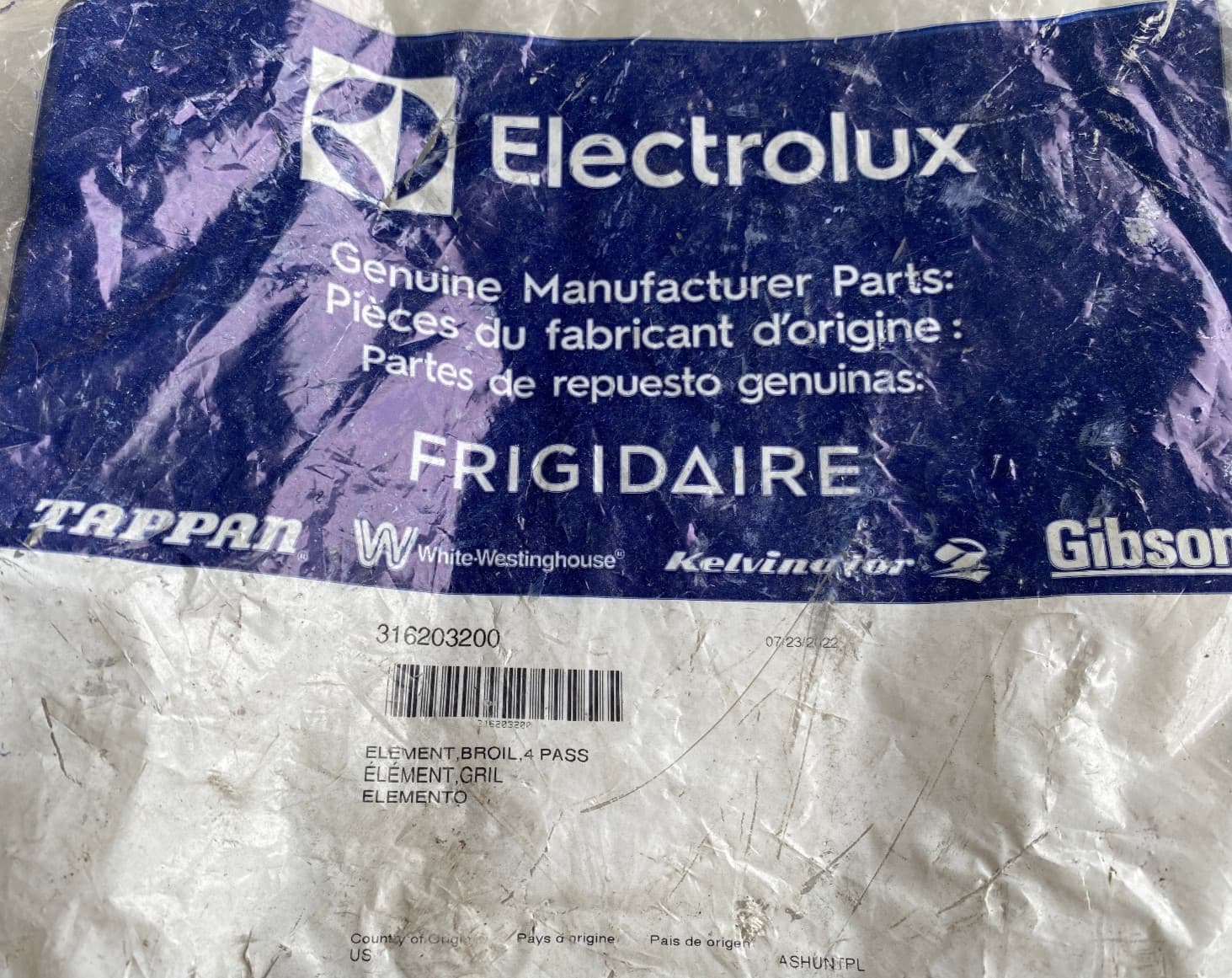 316203200 OEM Frigidaire Range Oven Broil Heat Element New Genuine — thumbnail 2