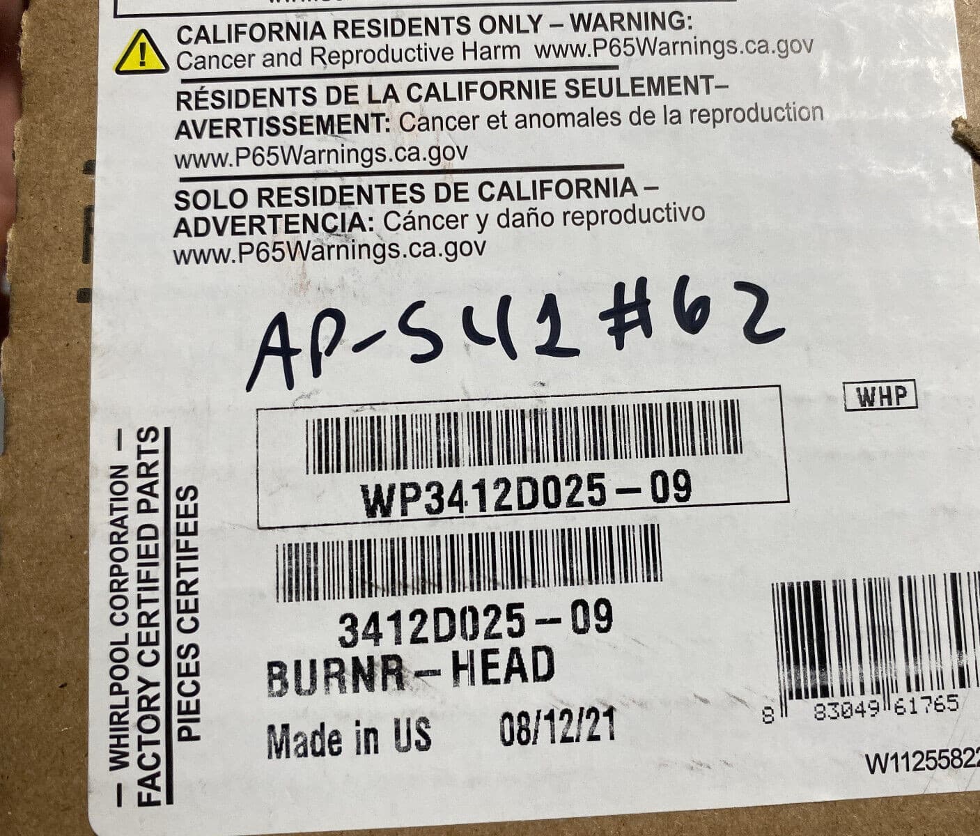 New Genuine OEM Whirlpool Gas Range Burnr-Head WP3412D025-09 — thumbnail 9