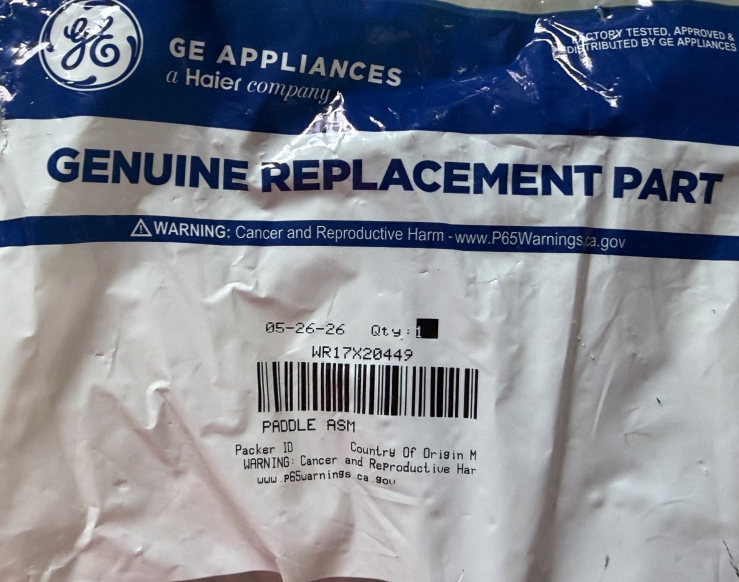 WR17X20449 GE Refrigerator Dispenser Paddle OEM New Genuine — thumbnail 2