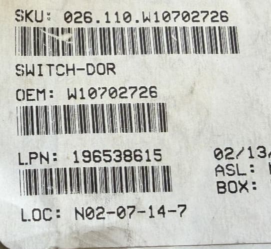 W10702726 OEM   Whirlpool Dryer Door Switch New Genuine — thumbnail 2
