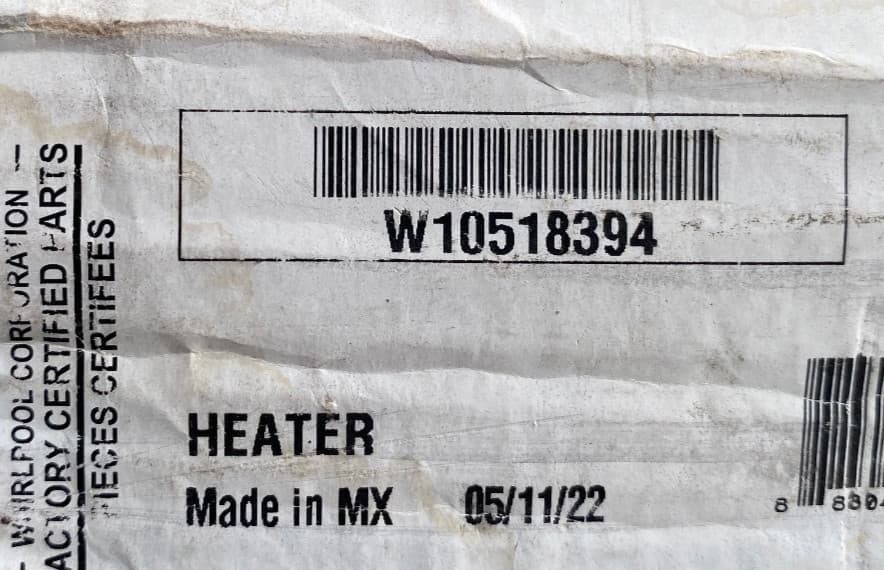 W10518394 OEM Whirlpool Dishwasher Heating Element OEM Genuine — thumbnail 3