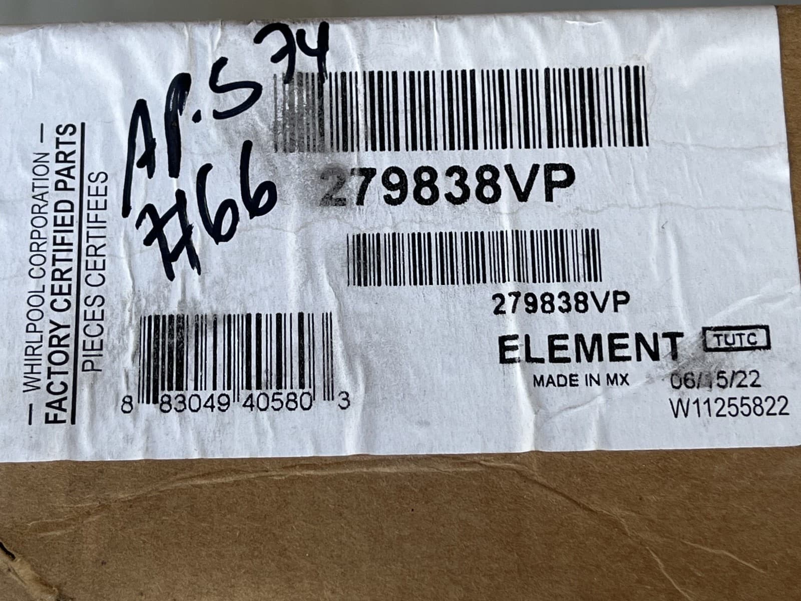 279838VP  OEM Whirlpool Dryer Heating Element NEW Genuine — thumbnail 3