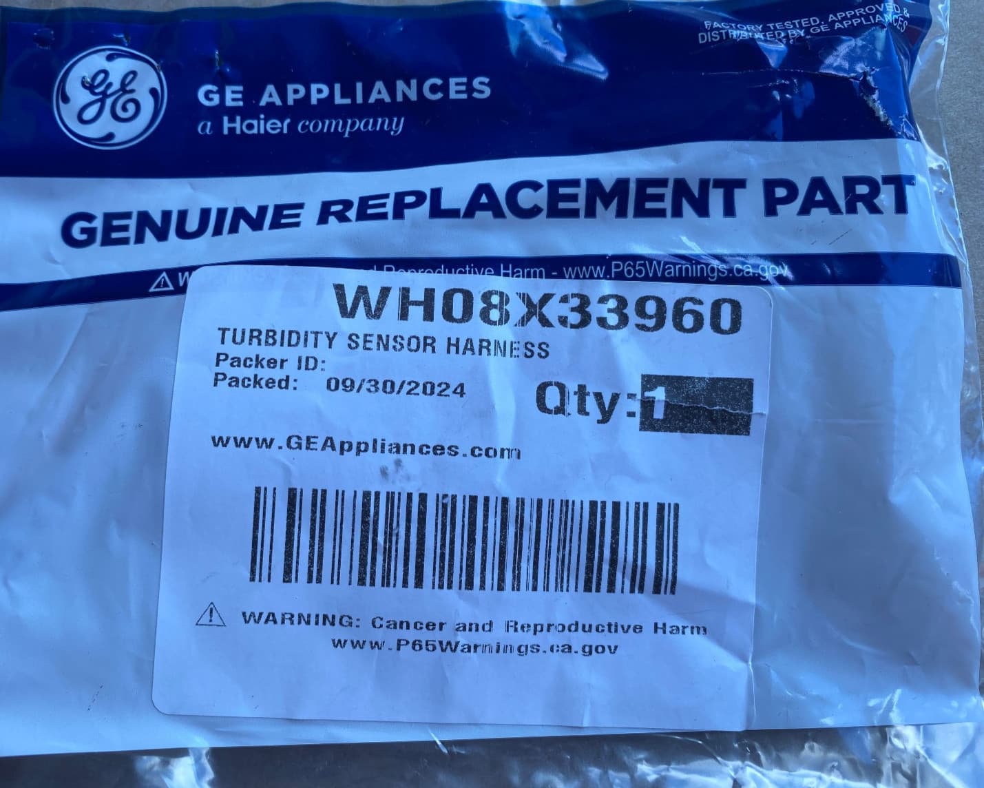 New Genuine OEM GE Turbidity Sensor Harness PTW900BST0WS WH08X33960 — thumbnail 2