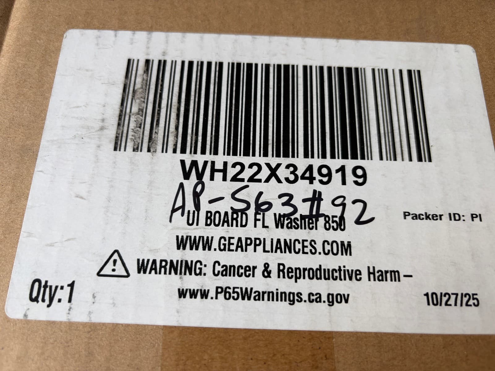 WH22X34919 GE  Washer User Interface Control Board New OEM  Genuine — thumbnail 10