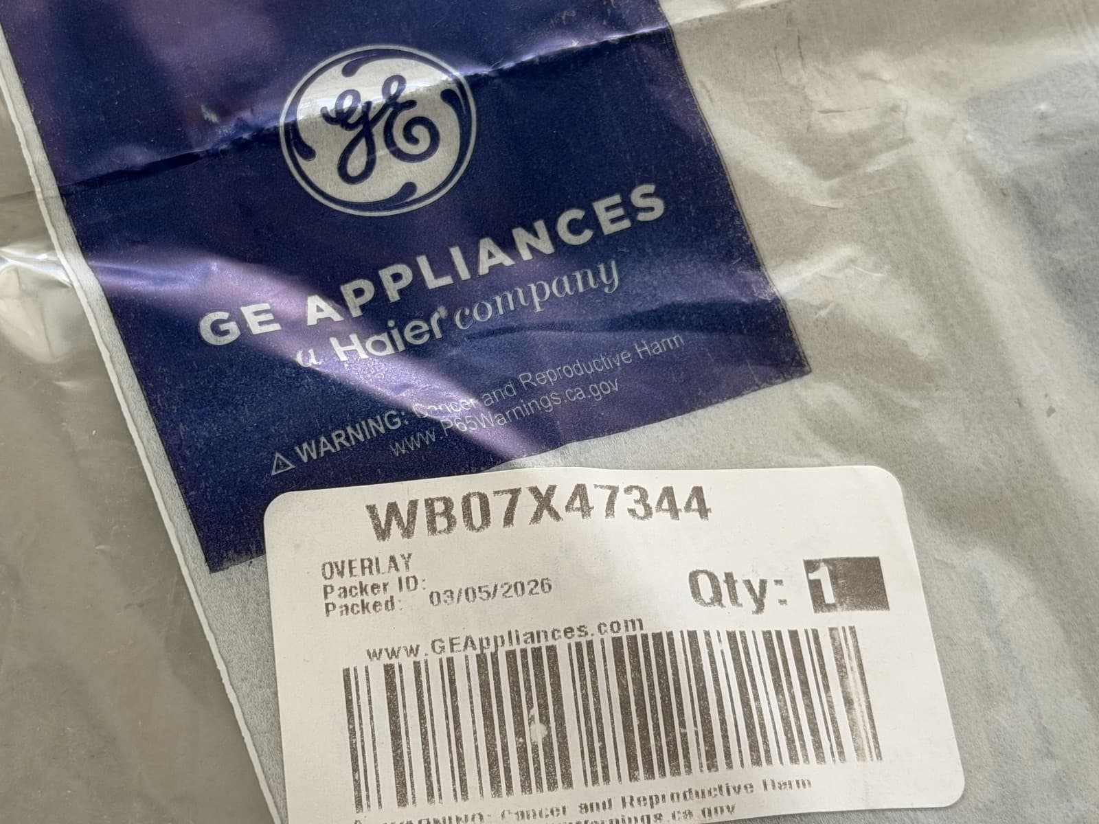 WB07X47344 OEM GE Range Oven Overlay  New Genuine — thumbnail 2