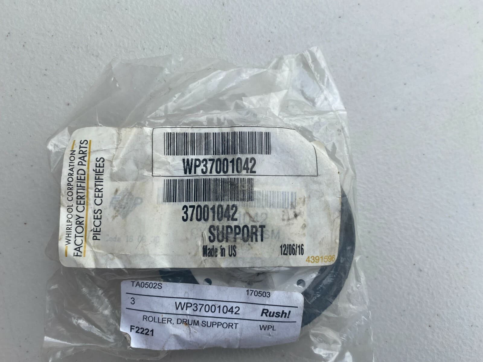 New Genuine Whirlpool Drum Support Roller WP37001042 (37001042) — thumbnail 3