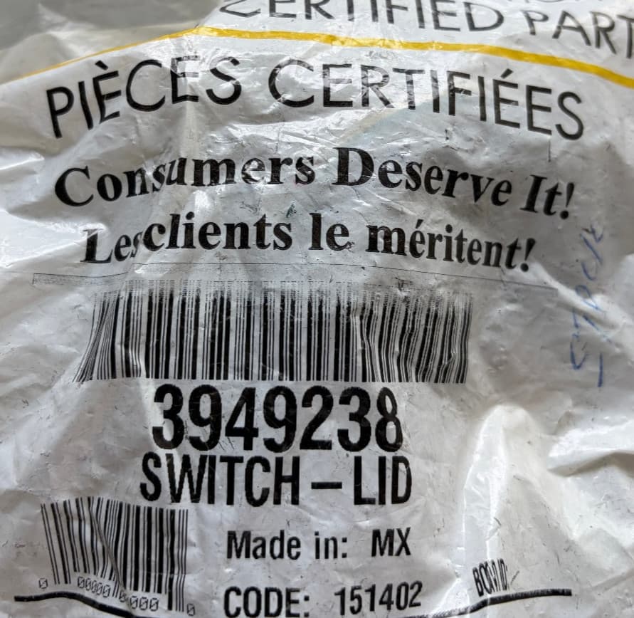 3949238 WP3949238 OEM Whirlpool Washer Lid Switch Assembly New Genuine — thumbnail 2