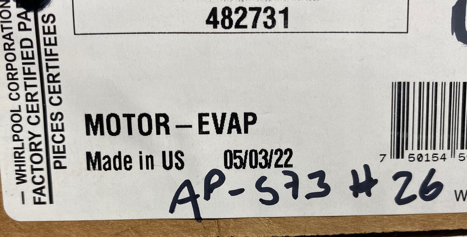 New Genuine OEM Whirlpool Refrigerator Evaporator Fan Motor Kit 482731 — thumbnail 3