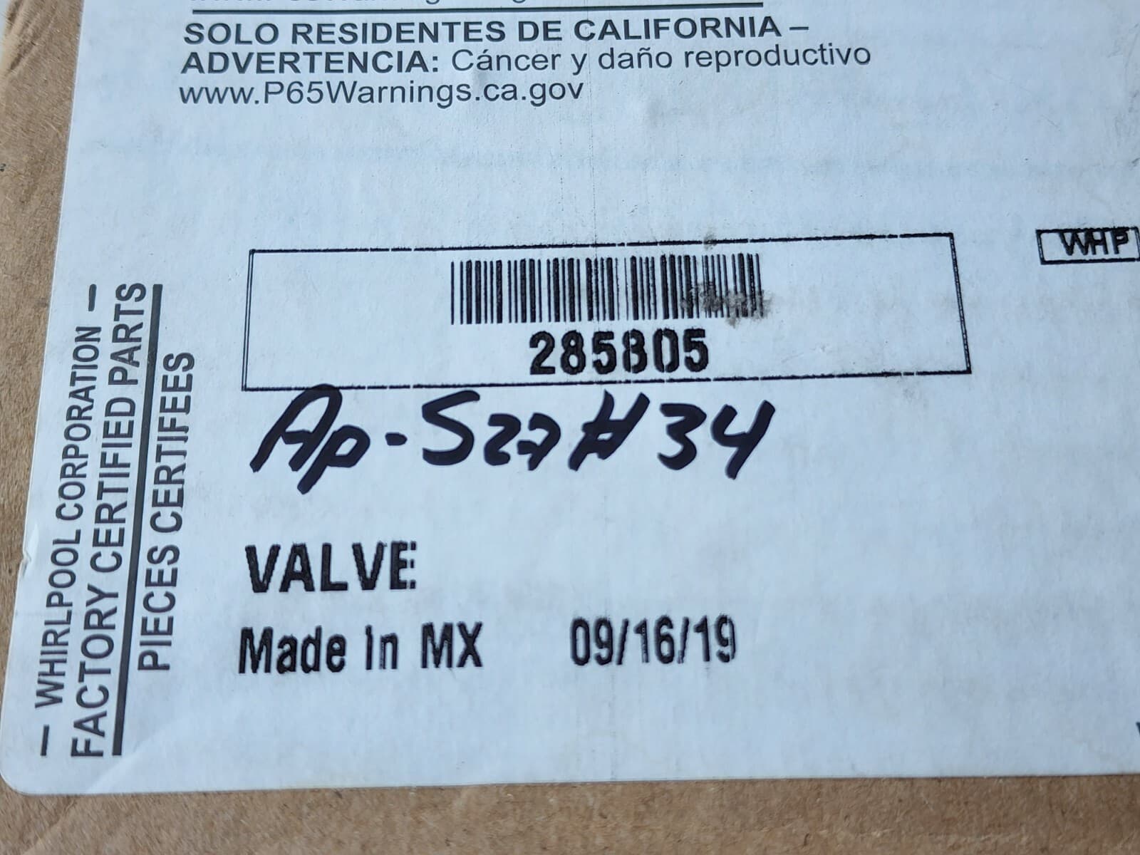New Genuine  OEM Whirlpool Washer Water Inlet Valve 285805 — thumbnail 19
