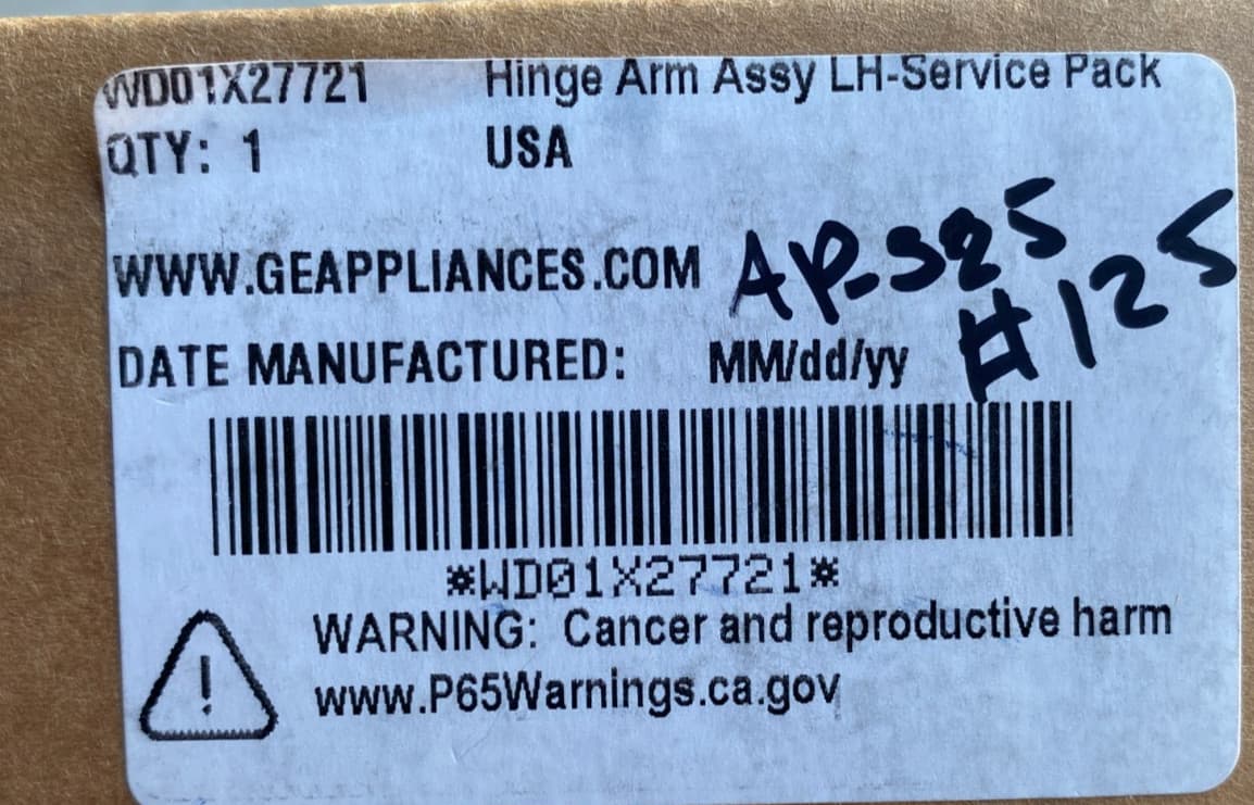 WD01X27720 WD01X27721 Genuine GE Dishwasher Door Hinge Assembly Righ & Left New — thumbnail 6