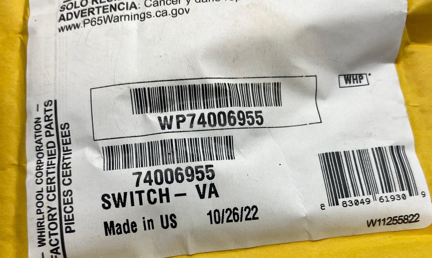 New Genuine OEM Whirlpool Cooktop Igniter Switch WP74006955 74006955 — thumbnail 4