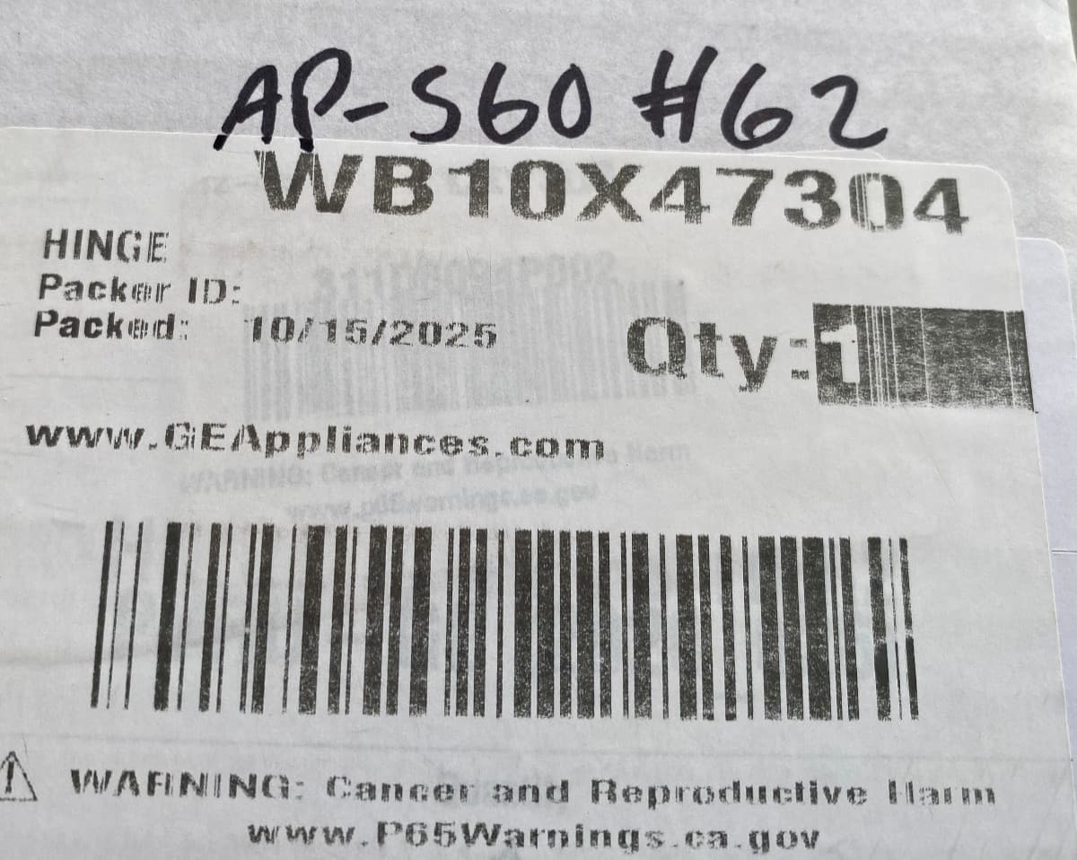 WB10X47304 OEM GE Range/Oven Door Hinge New Genuine — thumbnail 4