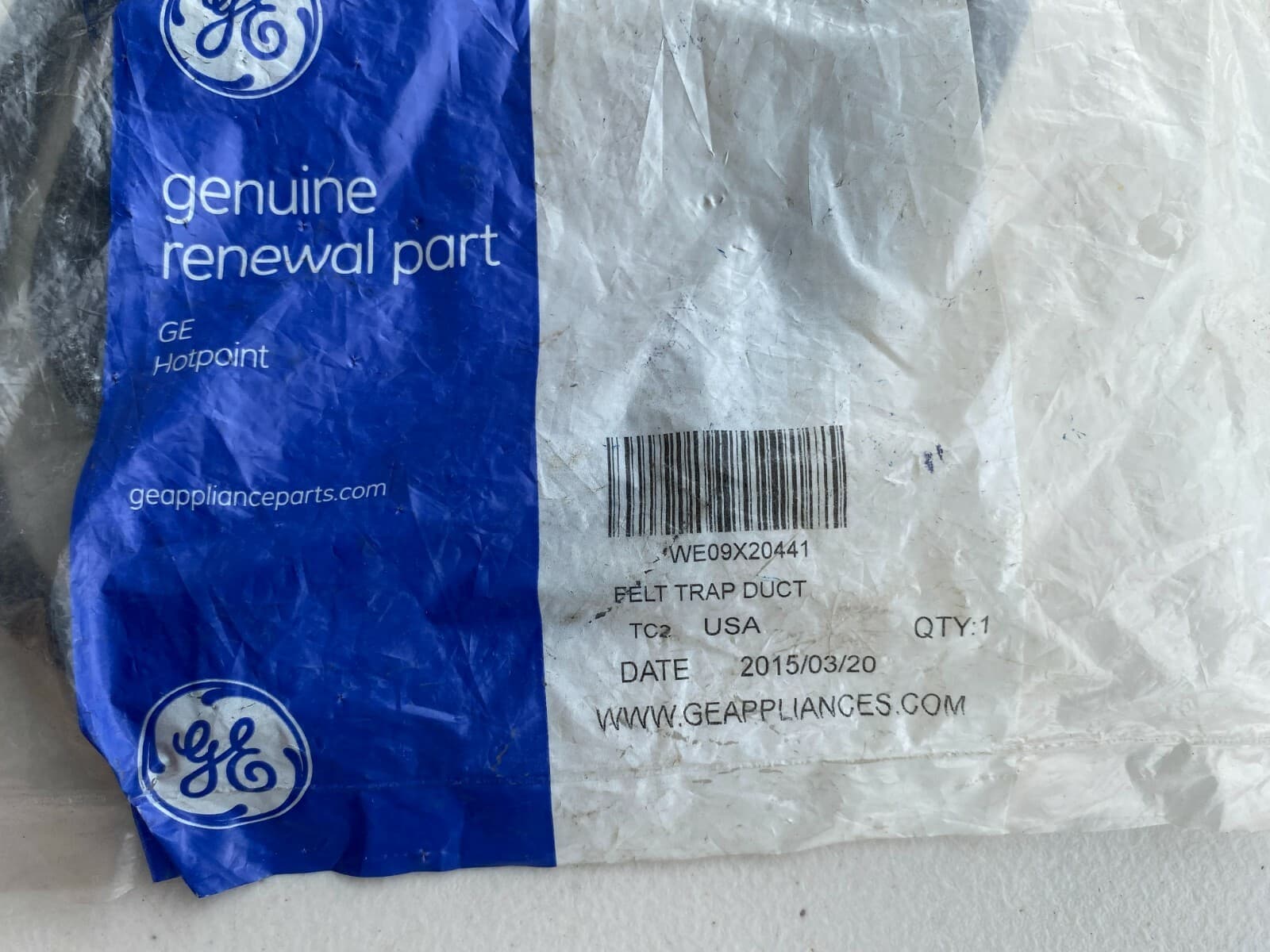 New Genuine GE Felt Trap Duct WE09X20441 — thumbnail 4