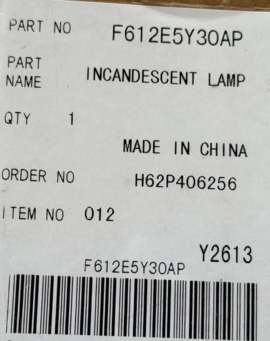 F612E5Y30AP OEM Panasonic Microwave light bulb New Genuine — thumbnail 5